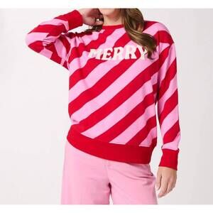 NEW SHIRALEAH merry sweatshirt in diagonal striped